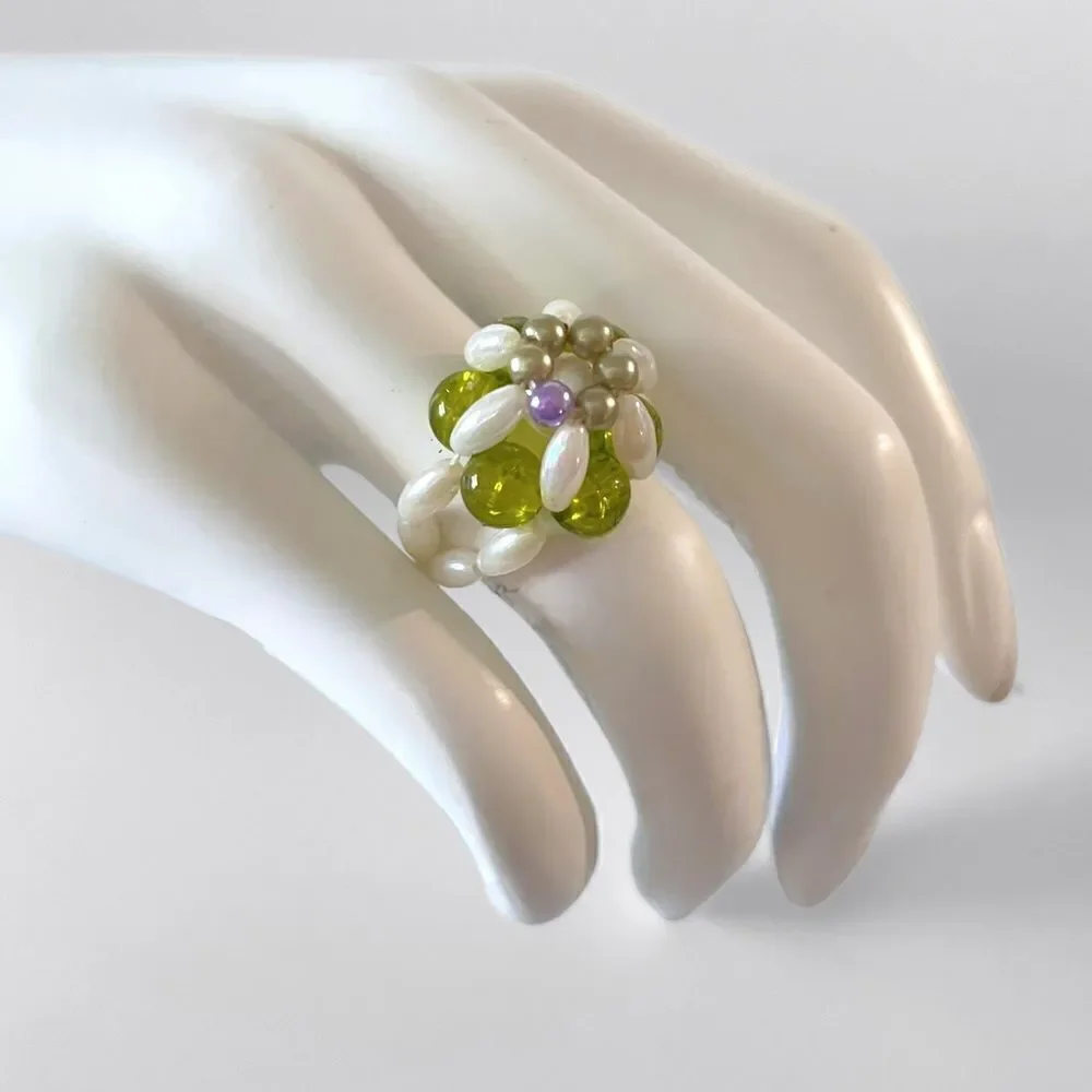 Vintage Beaded Flower Ring
